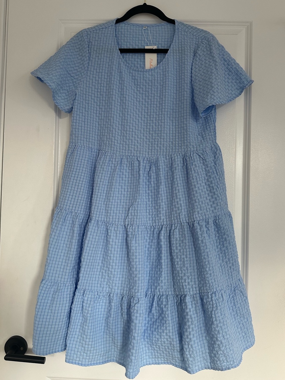 Petallush Sky Blue Tiered Seersucker Mini Dress